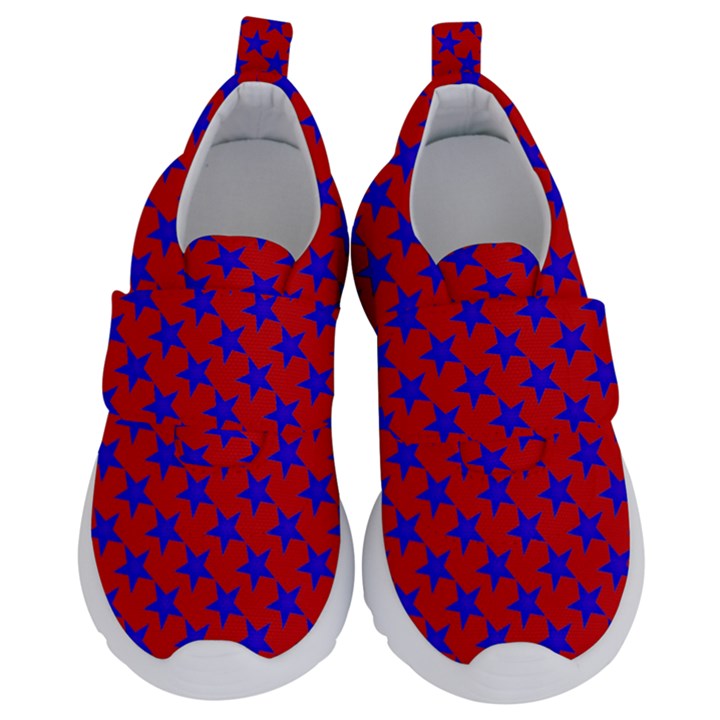 Blue Stars Pattern On Red Kids  Velcro No Lace Shoes