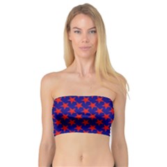 Red Stars Pattern On Blue Bandeau Top by BrightVibesDesign