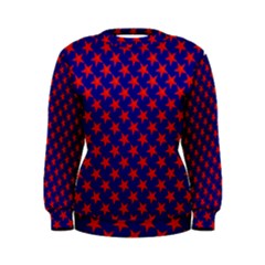 Red Stars Pattern On Blue Women s Sweatshirt by BrightVibesDesign