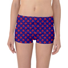 Red Stars Pattern On Blue Boyleg Bikini Bottoms by BrightVibesDesign