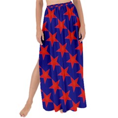 Red Stars Pattern On Blue Maxi Chiffon Tie-up Sarong by BrightVibesDesign