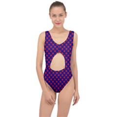 Red Stars Pattern On Blue Center Cut Out Swimsuit by BrightVibesDesign