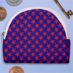 Red Stars Pattern On Blue Horseshoe Style Canvas Pouch by BrightVibesDesign