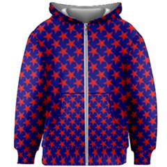 Red Stars Pattern On Blue Kids  Zipper Hoodie Without Drawstring by BrightVibesDesign