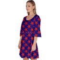 Red Stars Pattern On Blue Velour Kimono Dress View2