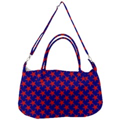 Red Stars Pattern On Blue Removal Strap Handbag by BrightVibesDesign