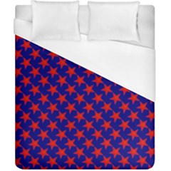 Red Stars Pattern On Blue Duvet Cover (california King Size) by BrightVibesDesign