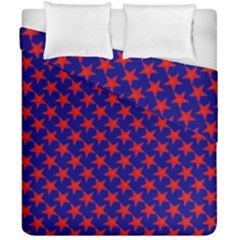 Red Stars Pattern On Blue Duvet Cover Double Side (california King Size) by BrightVibesDesign