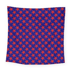 Red Stars Pattern On Blue Square Tapestry (large) by BrightVibesDesign