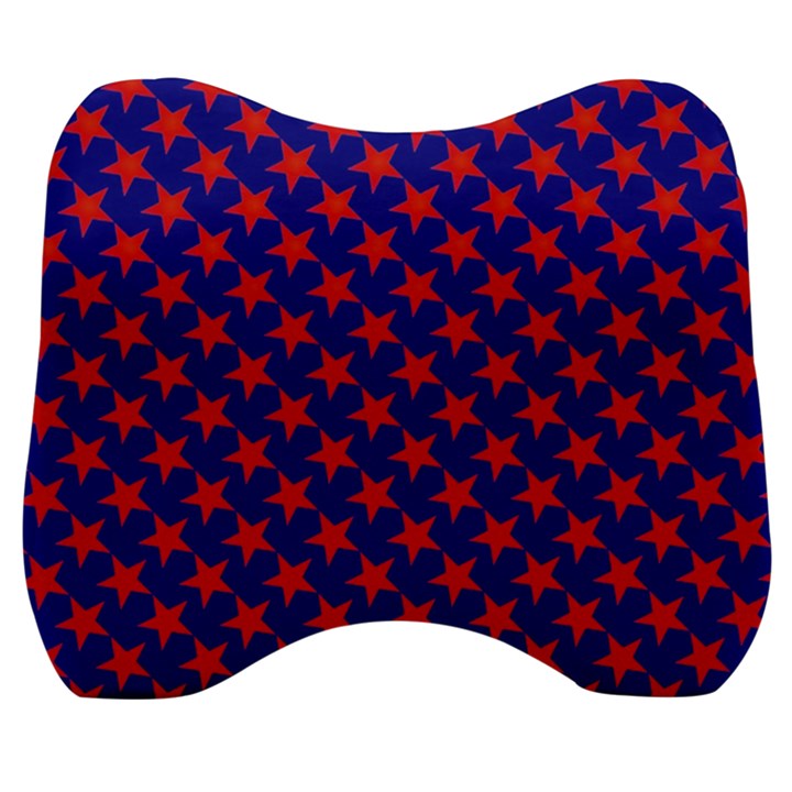 Red Stars Pattern On Blue Velour Head Support Cushion