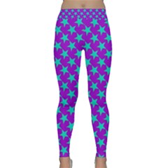 Turquoise Stars Pattern On Purple Classic Yoga Leggings by BrightVibesDesign