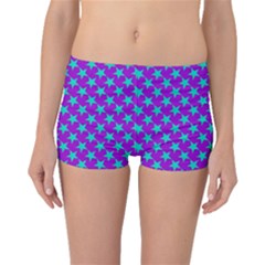 Turquoise Stars Pattern On Purple Boyleg Bikini Bottoms by BrightVibesDesign