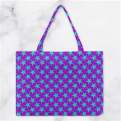 Turquoise Stars Pattern On Purple Medium Tote Bag by BrightVibesDesign