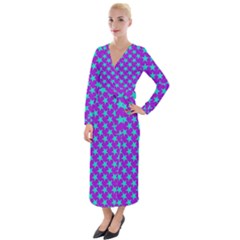 Turquoise Stars Pattern On Purple Velvet Maxi Wrap Dress by BrightVibesDesign