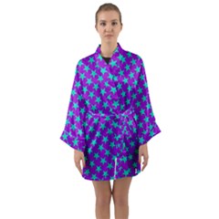 Turquoise Stars Pattern On Purple Long Sleeve Kimono Robe by BrightVibesDesign