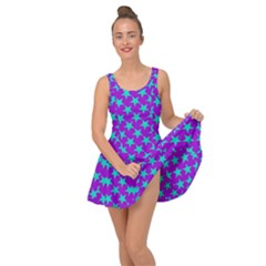 Turquoise Stars Pattern On Purple Inside Out Casual Dress by BrightVibesDesign