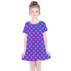 Turquoise Stars Pattern On Purple Kids  Simple Cotton Dress by BrightVibesDesign