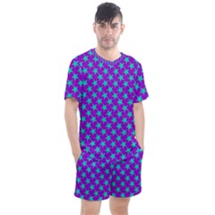 Turquoise Stars Pattern On Purple Men s Mesh Tee And Shorts Set