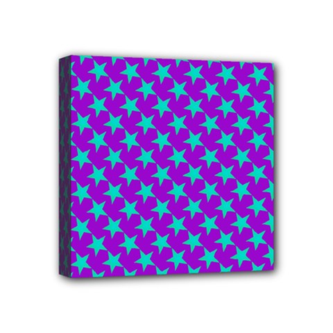 Turquoise Stars Pattern On Purple Mini Canvas 4  X 4  (stretched) by BrightVibesDesign