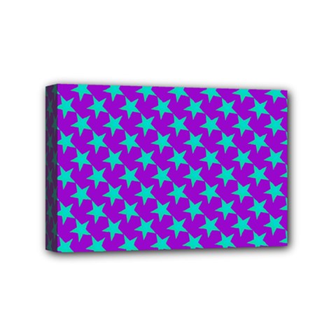 Turquoise Stars Pattern On Purple Mini Canvas 6  X 4  (stretched) by BrightVibesDesign