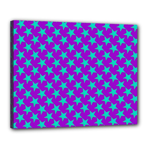 Turquoise Stars Pattern On Purple Canvas 20  X 16  (stretched) by BrightVibesDesign