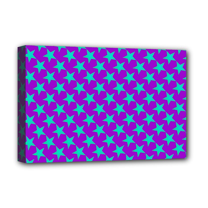 Turquoise Stars Pattern On Purple Deluxe Canvas 18  x 12  (Stretched)