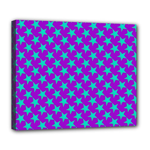 Turquoise Stars Pattern On Purple Deluxe Canvas 24  X 20  (stretched) by BrightVibesDesign