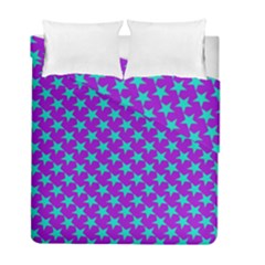 Turquoise Stars Pattern On Purple Duvet Cover Double Side (full/ Double Size) by BrightVibesDesign