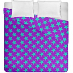 Turquoise Stars Pattern On Purple Duvet Cover Double Side (king Size) by BrightVibesDesign