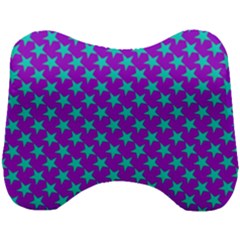 Turquoise Stars Pattern On Purple Head Support Cushion by BrightVibesDesign