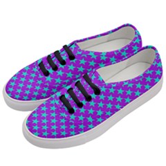 Turquoise Stars Pattern On Purple Women s Classic Low Top Sneakers by BrightVibesDesign