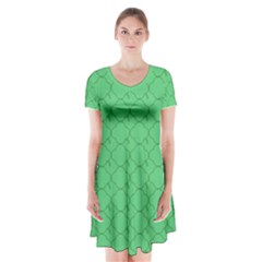 Clover Quatrefoil Pattern Short Sleeve V-neck Flare Dress by emilyzragz