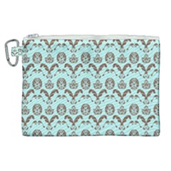 Easter Damask Pattern Robins Egg Blue And Brown Canvas Cosmetic Bag (xl) by emilyzragz