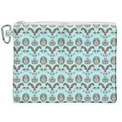 Easter Damask Pattern Robins Egg Blue And Brown Canvas Cosmetic Bag (xxl) by emilyzragz