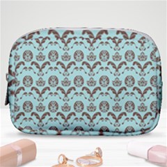 Easter Damask Pattern Robins Egg Blue And Brown Make Up Pouch (small) by emilyzragz