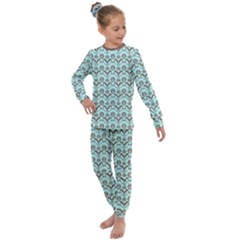 Easter Damask Pattern Robins Egg Blue And Brown Kids  Long Sleeve Set  by emilyzragz