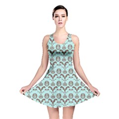 Easter Damask Pattern Robins Egg Blue And Brown Reversible Skater Dress by emilyzragz