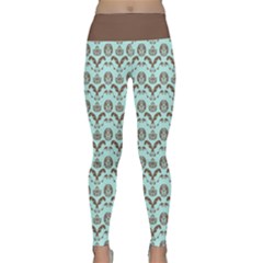 Easter Damask Pattern Robins Egg Blue And Brown Lightweight Velour Classic Yoga Leggings by emilyzragz