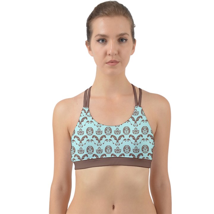 Easter Damask Pattern Robins Egg Blue and Brown Back Web Sports Bra