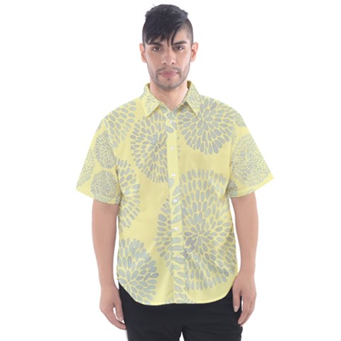 Spring Dahlia Print - Pale Yellow & Light Blue Men s Short Sleeve Shirt by WensdaiAmbrose