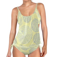 Spring Dahlia Print - Pale Yellow & Light Blue Tankini Set by WensdaiAmbrose