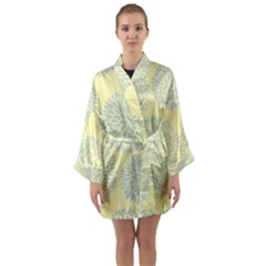 Spring Dahlia Print - Pale Yellow & Light Blue Long Sleeve Kimono Robe by WensdaiAmbrose