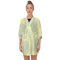 Spring Dahlia Print - Pale Yellow & Light Blue Half Sleeve Chiffon Kimono by WensdaiAmbrose