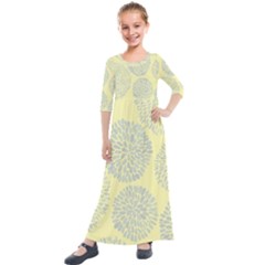 Spring Dahlia Print - Pale Yellow & Light Blue Kids  Quarter Sleeve Maxi Dress by WensdaiAmbrose