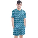 Easter Damask Pattern Deep Teal Blue and White Men s Mesh Tee and Shorts Set View1