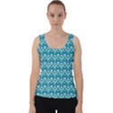 Easter Damask Pattern Deep Teal Blue and White Velvet Tank Top View1