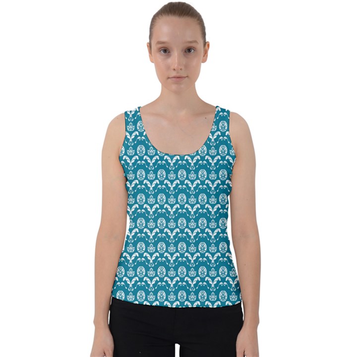 Easter Damask Pattern Deep Teal Blue and White Velvet Tank Top