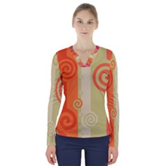 Ring Kringel Background Abstract Red V-neck Long Sleeve Top by Mariart