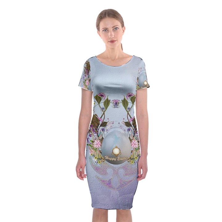 Easter Egg With Flowers Classic Short Sleeve Midi Dress