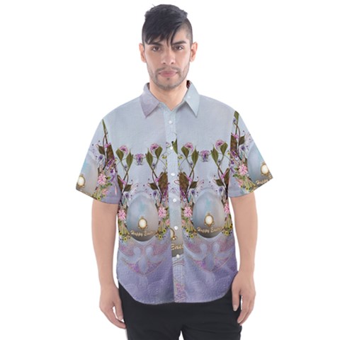 Easter Egg With Flowers Men s Short Sleeve Shirt by FantasyWorld7